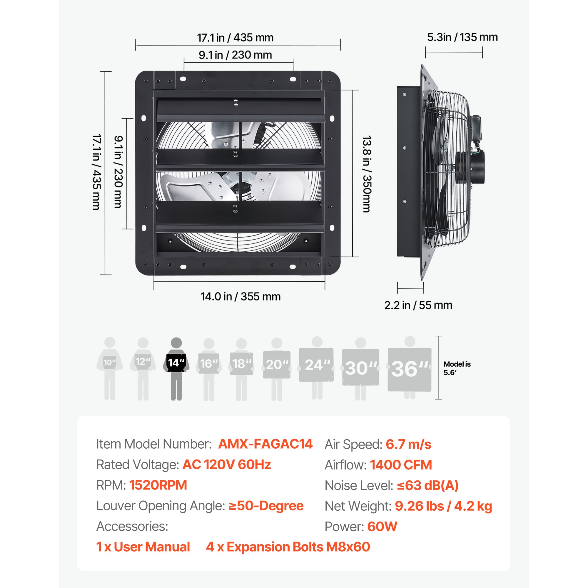 Shutter Exhaust Fan Wall Mounted Attic Vent With Speed Controller_voghion.com